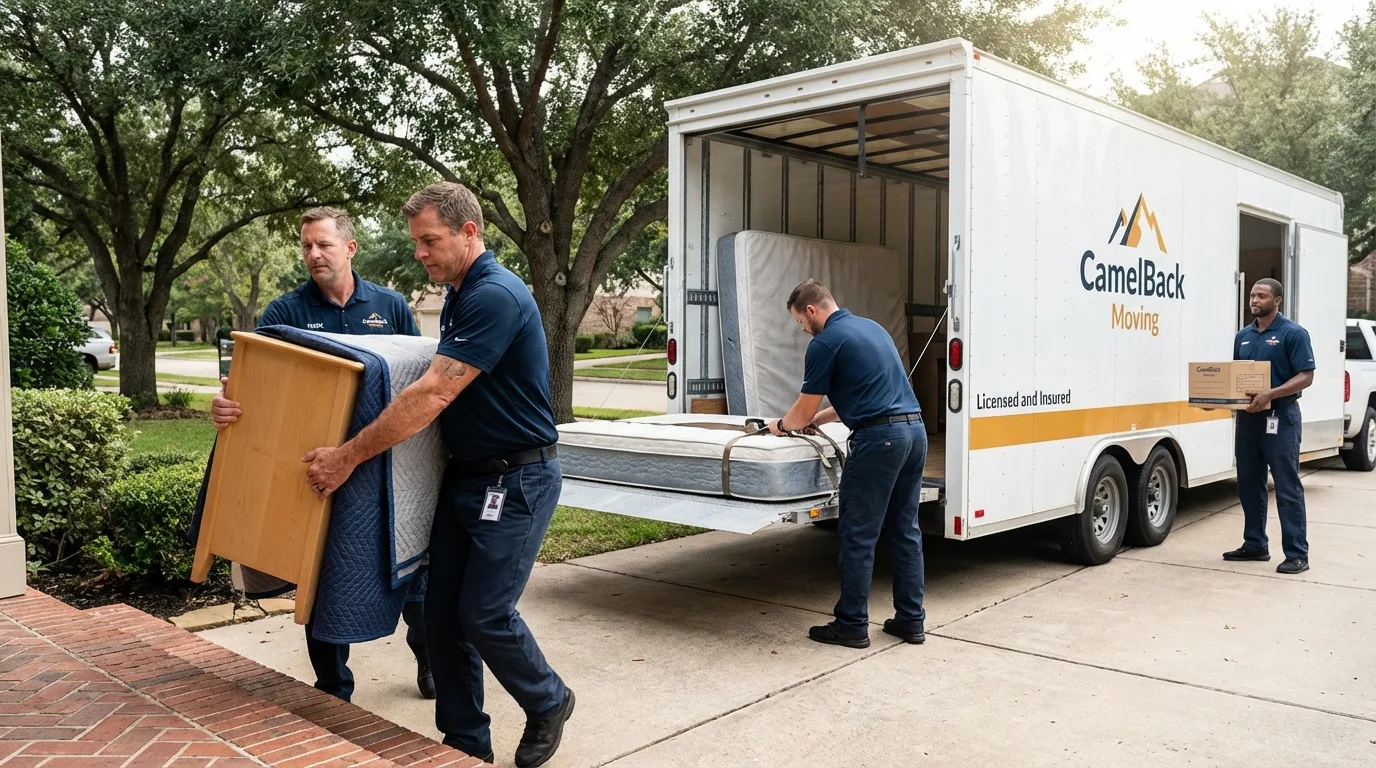 Crew loading residential truck for cross-state move from Portsmouth, VA
